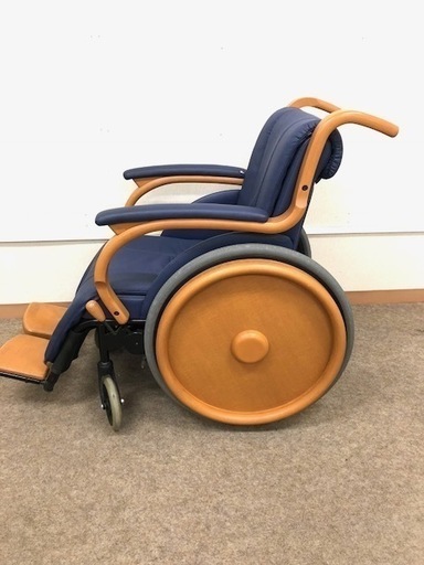 ☆直接限定☆ 車椅子　木製　レザー　ブルー　自走式