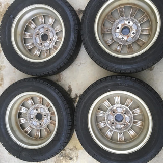 155/65R13 ブリザックVRX　2015年スタッドレスタイヤ　ラパン純正アルミホイール4本セット 中古の画像