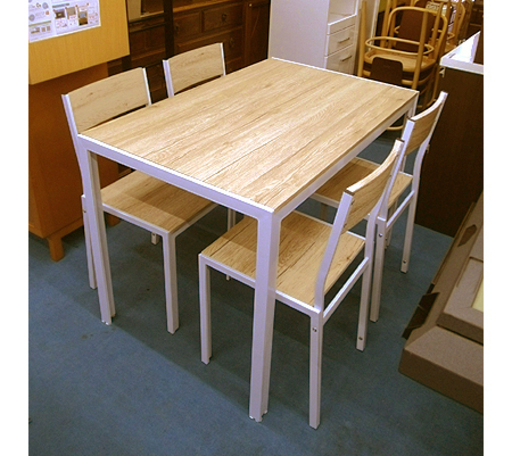 札幌 美品【フレンチカントリー 4人掛けダイニングセット】幅110cm シャビー調 ビーチ/ブナ材 天然木 ナチュラル ライトブラウン 食卓テーブル ダイニングテーブル 本郷通店