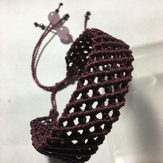 ブレスレット  ハンドメイド  マクラメ   ワイン レッド ビ...