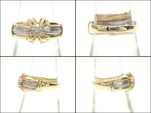 E153 K18 イエローゴールド pt900 ダイヤ 0.12ct 指輪 13号