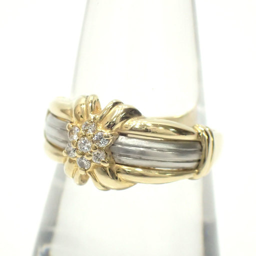 E153 K18 イエローゴールド pt900 ダイヤ 0.12ct 指輪 13号