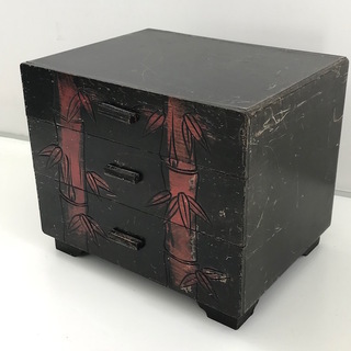 卓上小箪笥【骨董品】赤竹柄の画像