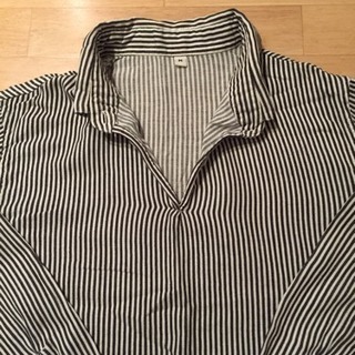 無印良品 七分袖ストライプシャツ Mの画像