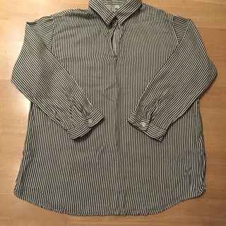 無印良品 七分袖ストライプシャツ Mの画像