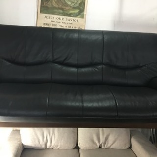 1/10 値下げ　アサヒ家具 高級 本革 日本製 2Pソファ 黒の画像