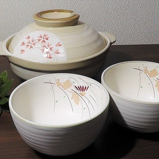 【500円】未使用5点セット◆お一人様お二人様。小ぶりな土鍋と清水焼お茶碗など◆鍋.おでん.ポトフの画像