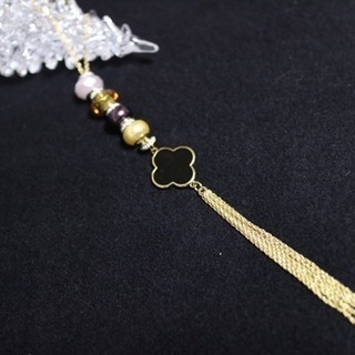 【ハンドメイド】アルハンブラ風ロングネックレス ロングタッセル