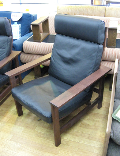 ラウンジチェア レザー ブラック 木製フレーム 2段階角度調節可能 パーソナルチェア  西岡店