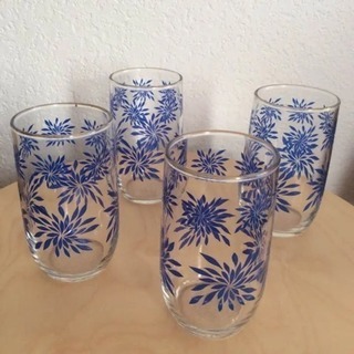 【昭和レトロ・ビンテージ】青いお花のトールグラス 4客セット