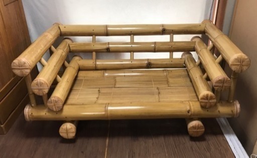 2人掛けバンブーソファ クッション付き　＃家具