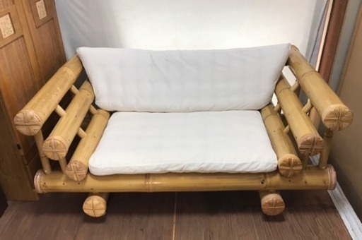 2人掛けバンブーソファ クッション付き　＃家具