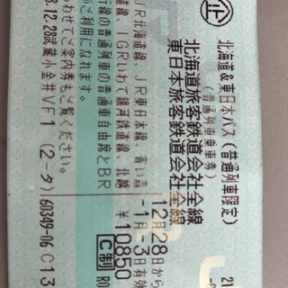 北海道東日本パス 残り1日分(1月3日使用分)