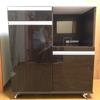 【お値下げしました！】ハイグロスキッチンワゴン80 ダークブラウン