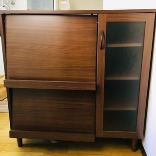 【北欧風 キッチンカウンター(収納家具)】色: ダークブラウン★...