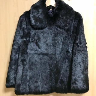 フランス製 ラビット 兎毛 リアルファーコート 暖かい 黒 肩落...