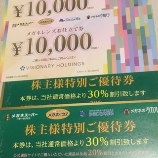 メガネスーパー  レンズ仕立て20000円分&30%オフ優待券2枚