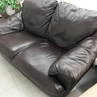 中古 レザー 2Pソファ ブラウン