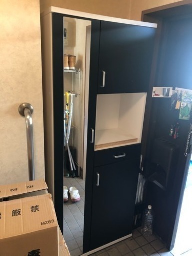 ミラー付きシューズボックス 飾り棚 ブラック