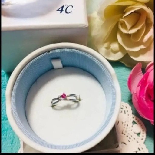 （美品）4℃ k10  クロス  ダイヤ&サファイア リング❤️WG、10号