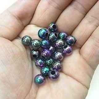 丸ビーズ  8mm玉  【150個】オーロラ黒  パープル 120cmの画像