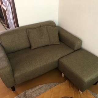 ソファ 2人がけ オットマン付き 色オリーブ ◎北欧風 ◎脚取外し可の画像