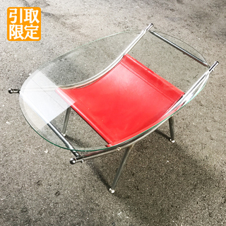 今週末処分 ★中古★ ガラステーブル 楕円天板 小物入れ付き