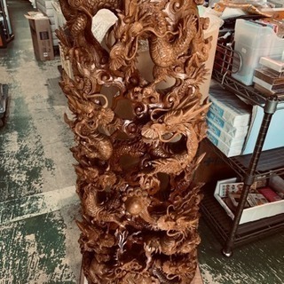 木彫り 龍の置物 約102cm ずっしり重量級 中古 欠けあり