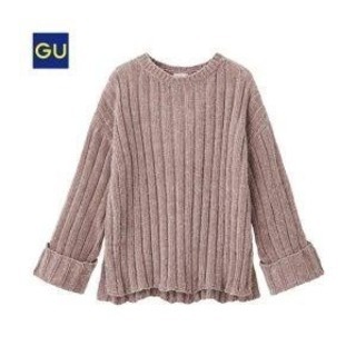 GUジーユー、モールヤーンワイドリブセーター、ピンク