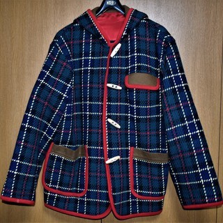 【身幅：６１cm】チェック ダッフルコート かわいい m l