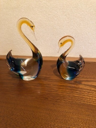 玄関オブジェ 2羽の白鳥 ガラス製