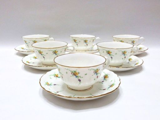 Noritake ノリタケ スタジオコレクション ティーカップ&ソーサー 6客セット ボーンチャイナ 廃盤モデル 金縁小花柄 美品 ★配送可能