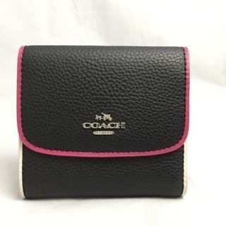 現品限り COACH コーチ シグネチャー レザー コンパクト折財布 バイカラー 新品未使用 タグつき