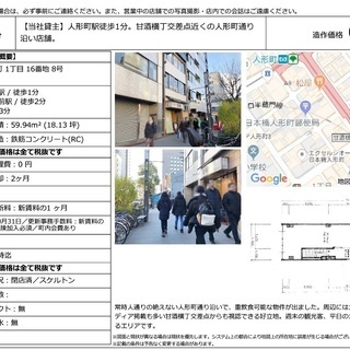 人形町駅 徒歩1分！甘酒横丁交差点近くの人形町通り沿い店舗！