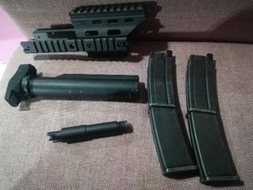 急募…東京マルイ MP7A1 ガスブロ用M4ストックカスタムパーツ\u0026ロングバレルパーツ