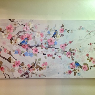 花と鳥のキャンパス画（プリント）