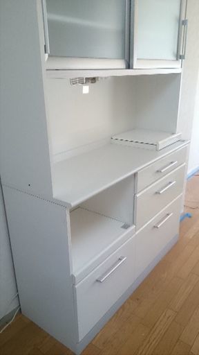 キッチン収納 白 大型 可動棚 スライドレール 引き出し