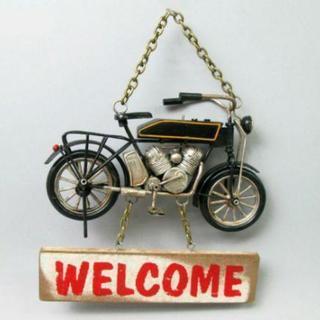 クラシックバイクウェルカムプレート★サインプレートドア掛け