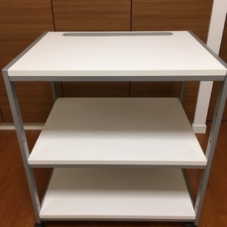 【中古】プリンター台 白 キャスター付