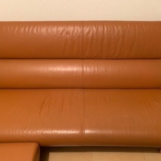 旭川家具40万円高級ソファ革製タンキャメルの画像
