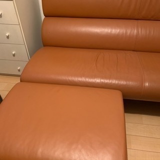 旭川家具40万円高級ソファ革製タンキャメルの画像