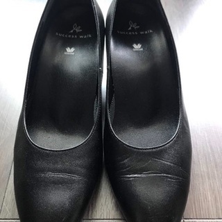 【Wacoalワコール サクセスウォーク】アーモンドトゥ パンプス 22.5E 黒ブラック