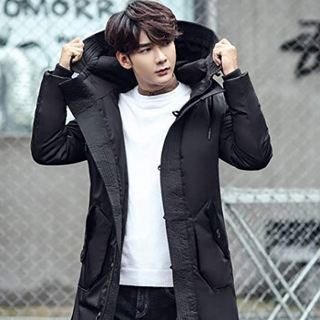 値下げ中！新品★ダウンコート メンズ ロング ダウンジャケット フード付き　大きいサイズ　ブラック　黒の画像