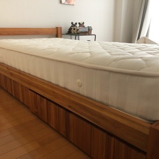 unico(ウニコ)のチーク材シングルベッド＋純正ポケットコイル...