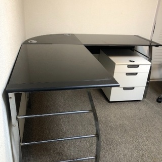 ガラスPCデスク L型