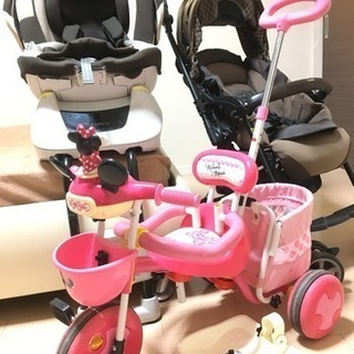 美品 チャイルドシート ベビーカー 三輪車 3点セット まとめ売り コンビ エールベベ ミニーちゃん