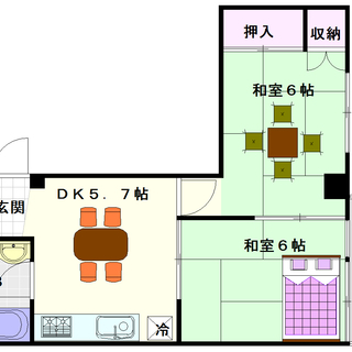 【千代鶴マンション】2号タイプ！2ＤＫタイプ！ルームシェアにもア...