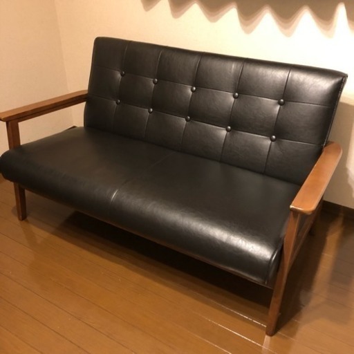 お取引中！2人掛けソファー 木製 革調 男前インテリア