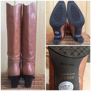 Marie femme マリー ファム 本革 ロングブーツ  ベージュ 21.5EE  22.5cmの画像