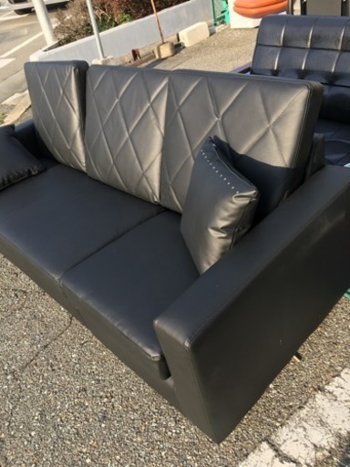 超美品！三人掛け ソファ 黒 革張り 男前家具 モノトーン家具